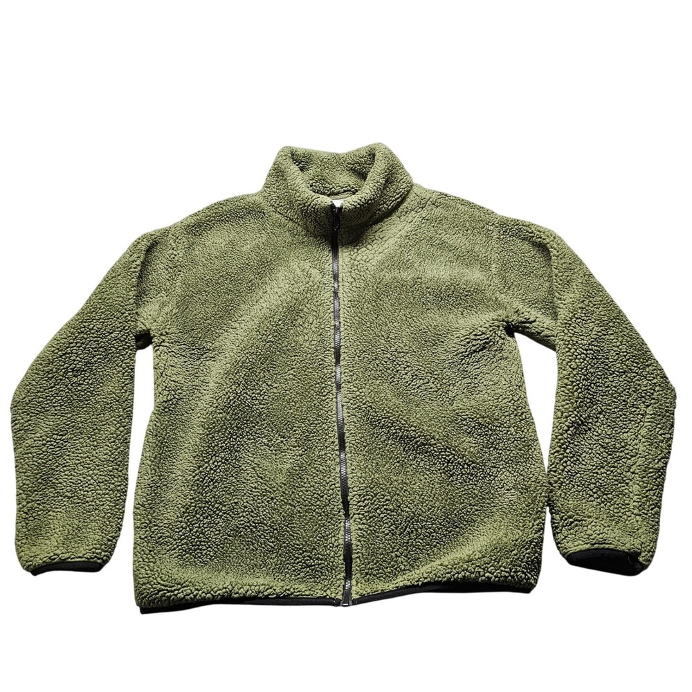 PINK Victoria's Secret Sherpa Fleece Full‎ Zip Jacket Large Olive Green Fuzzy